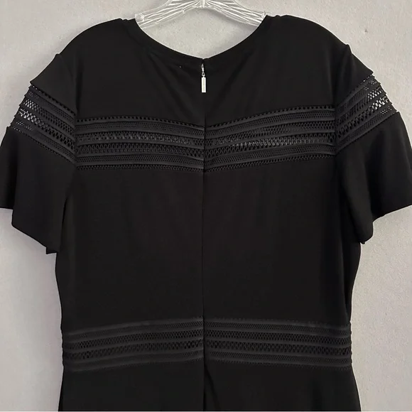 Michael Kors Black A-Line Dress Short Sleeve Ruffle Hem Crew Neck Mesh Insets XL - Picture 7 of 11